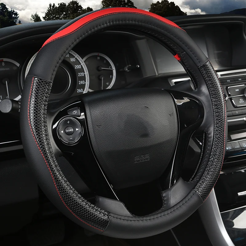 

PU Leather Universal Car Steering-wheel Cover 38CM Car-styling Sport Auto Steering Wheel Covers Anti-Slip Automotive Accessories