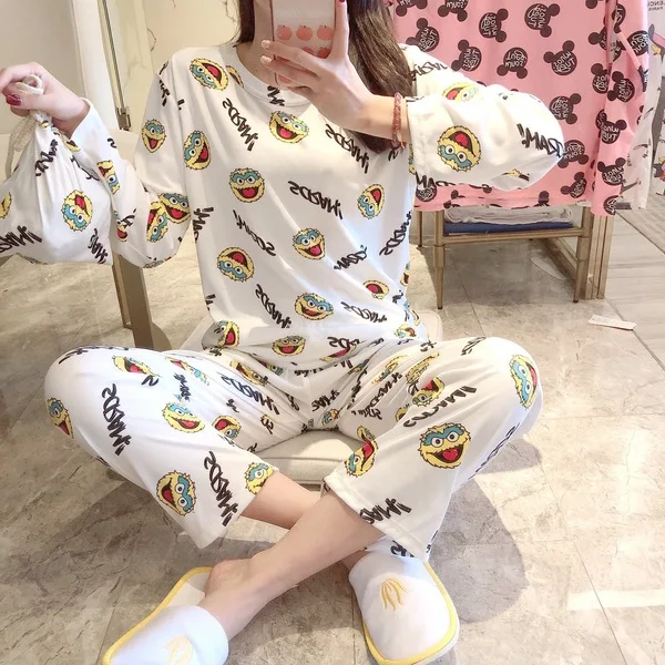 Женские хлопковые пижамы с принтом Микки Мауса домашняя одежда маленьким котом