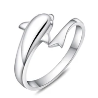 new fashion simple style dolphin lovers finger rings white copper tiny romantic opening ring for lady girls trendy ring band