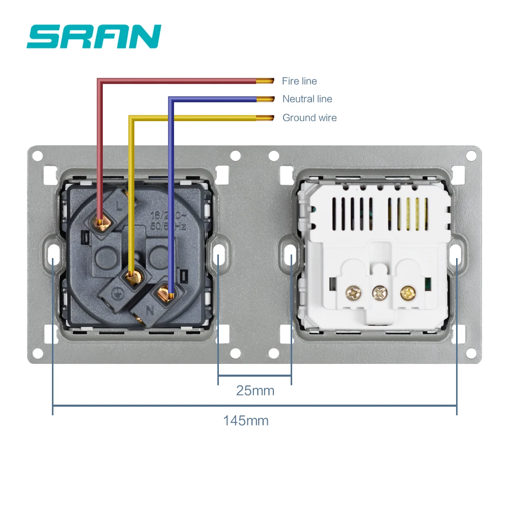 Настенная розетка SRAN с 3 рамами европейская заземленная электрическая usb панелью