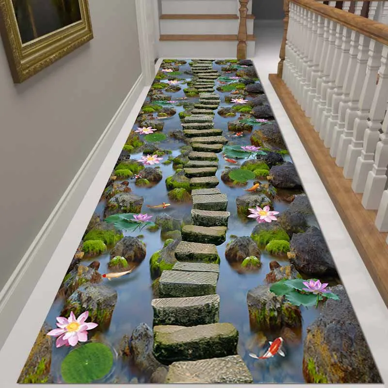 

Pastoral Stones Path 3D Carpet Long Hallway Corridor Living Room Rug Doorway Kitchen Bedroom Carpets Floor Mat Non-slip Doormat