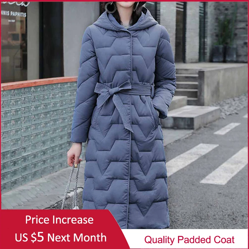 Зимняя женская куртка 2020 длинное пальто с капюшоном и хлопковой подкладкой