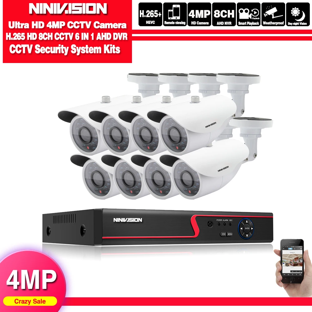 8CH DVR .8pcs camera NIVISION 8CH H.265 HD Камера Системы 4.0MP 2560*1440P открытый 8-канальный видеорегистратор AHD DVR Kit 8Ch, для наблюдения, безопасности, CCTV, Камера Системы - Цвет: 8CH DVR .8pcs camera