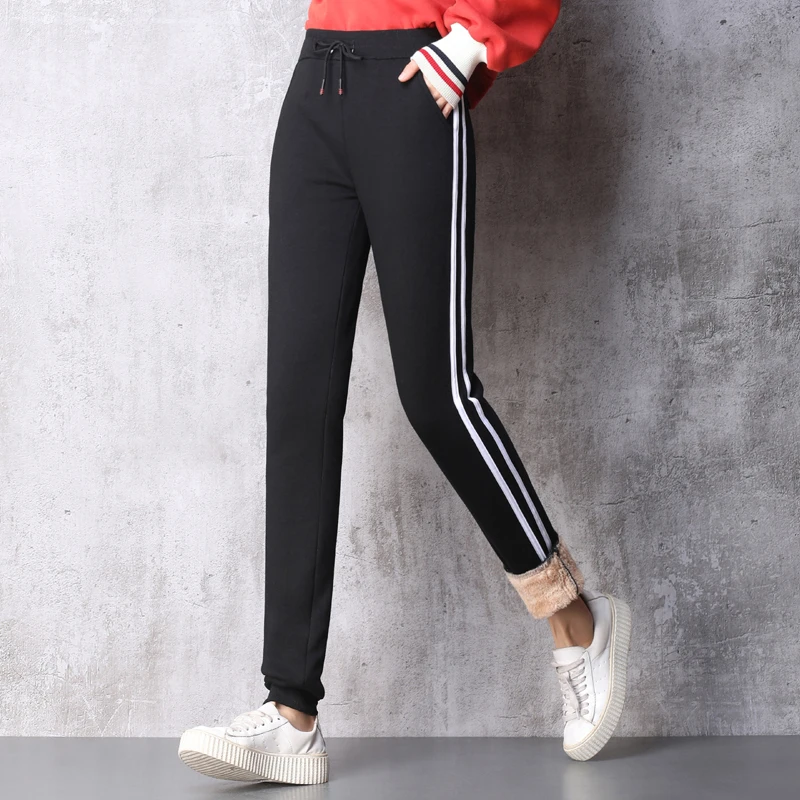 

Plus Size 5XL Thick Velet Women Trousers Street Wear Autumn Winter Warm Harem Pants Casual Elastic Sweatpants Side Stripe