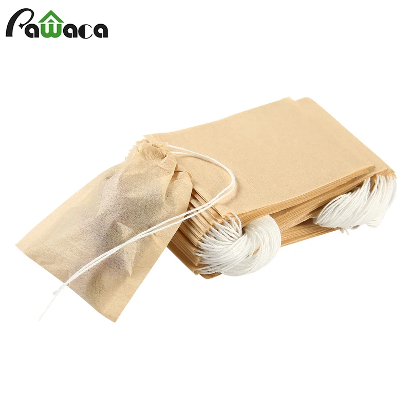 

100 Pcs of Tea Bags 6*8cm Drawstring Cotton Paper Filter Paper Bag Tea Strainer Wooden Drawstring Tea Bags for Herbal Loose Tea