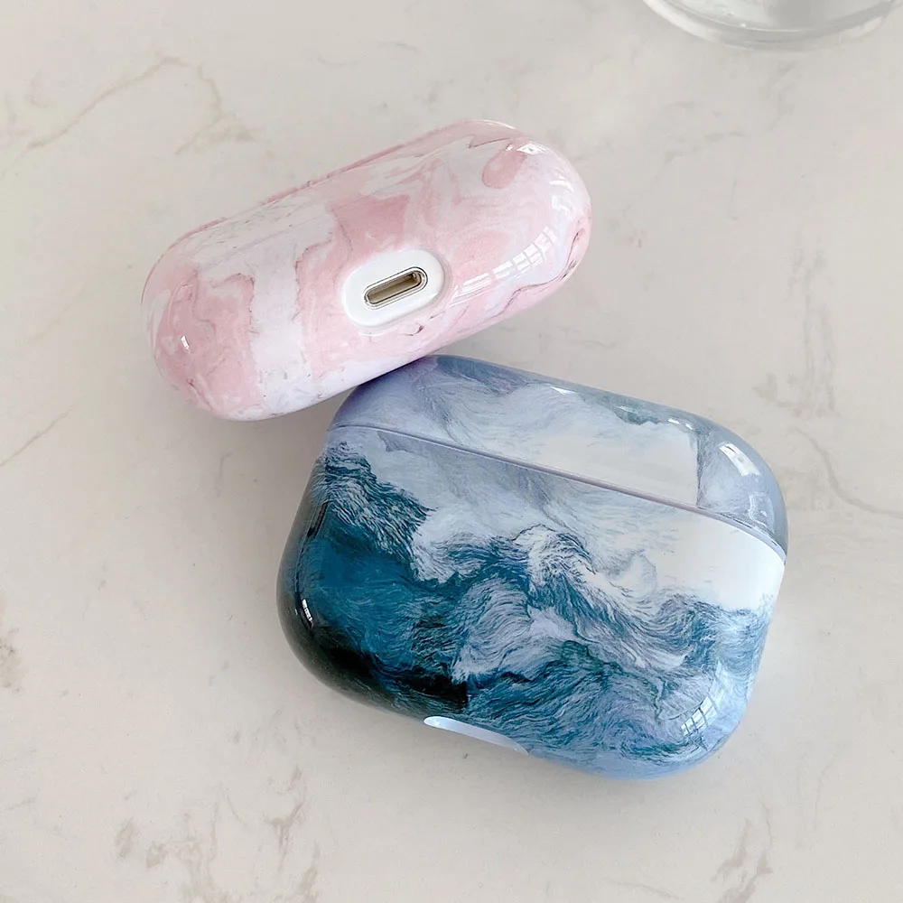 

Sea Wave Spray Texture Bluetooth Wireless Earphone Case for AirPods 2 Pro 1 Cases Hard PC Charging Bag Couple Protector Cover