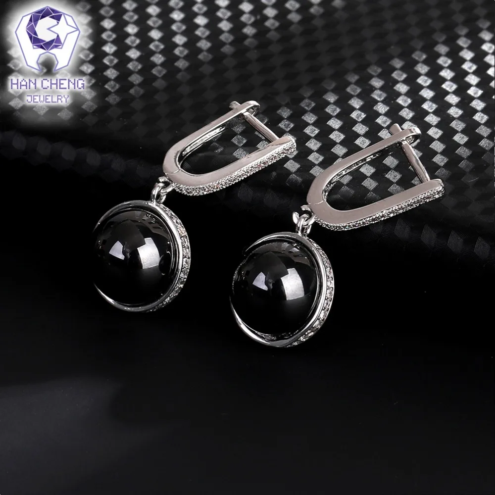 HanCheng новые модные роскошные круглые висячие серьги с цирконием керамические