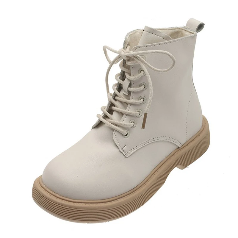 

Women Ankle Boots Round Toe Retro Lace Up Vintage Leather Platform Sewing New Design Casual Comfort Autumn Fashion Females Shoes