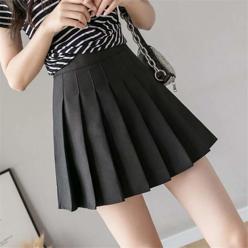 

2020 mini skirt mujer faldas woman skirts womens saias mulher femme jupes Solid color England College style High waist All-match