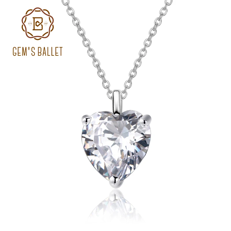 

GEM'S BALLET Natural White Quartz Elegant Heart Shaped Gemstone Pendant Necklace 925 Sterling Silver Women Fine Jewelry