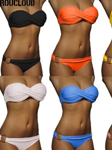 Женское бикини в бразильском стиле, пикантная дизайнерская пляжная купальная одежда с кольцами, бандо, без бретелек, комплект бикини