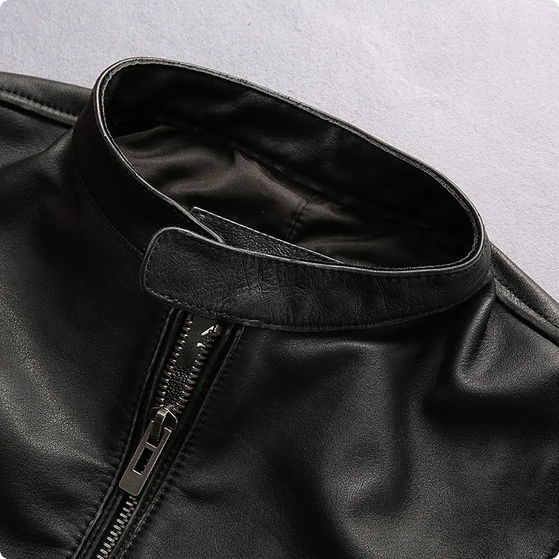 Повседневная приталенная мужская куртка из натуральной кожи с