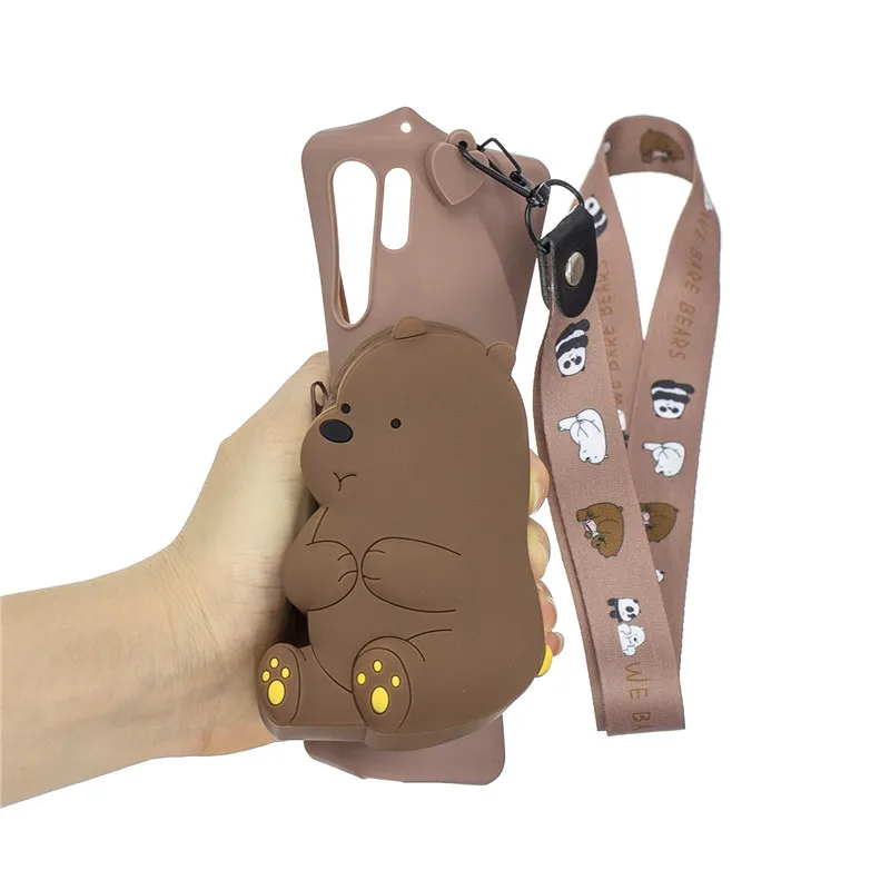 brown bear С принтом медвежонка панды Дамбо шеи Плетеный бумажник кошелек для мелочи для samsung Galaxy J4 J6P S8 S9 S10Plus Note8 9 Note10 плюс A50 A9 A7 чехол - Цвет: brown bear