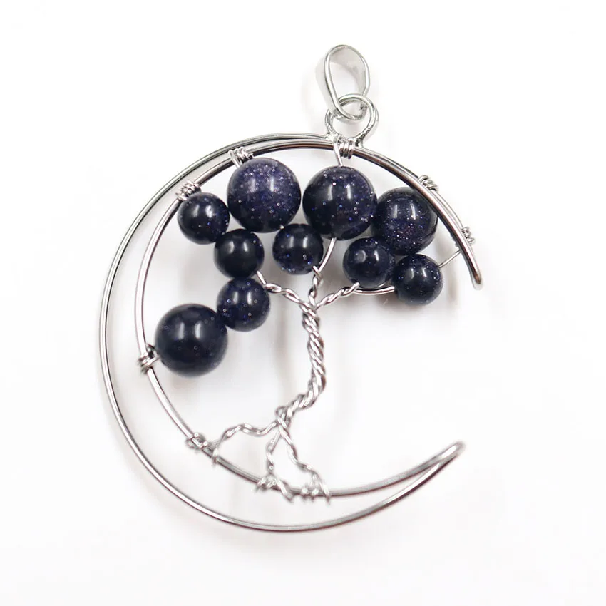 Посеребренная проволочная оболочка полумесяц тигровый глаз каменная подвеска