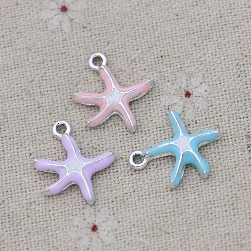 10 шт. эмалированные посеребренные подвески в виде морской звезды для женского