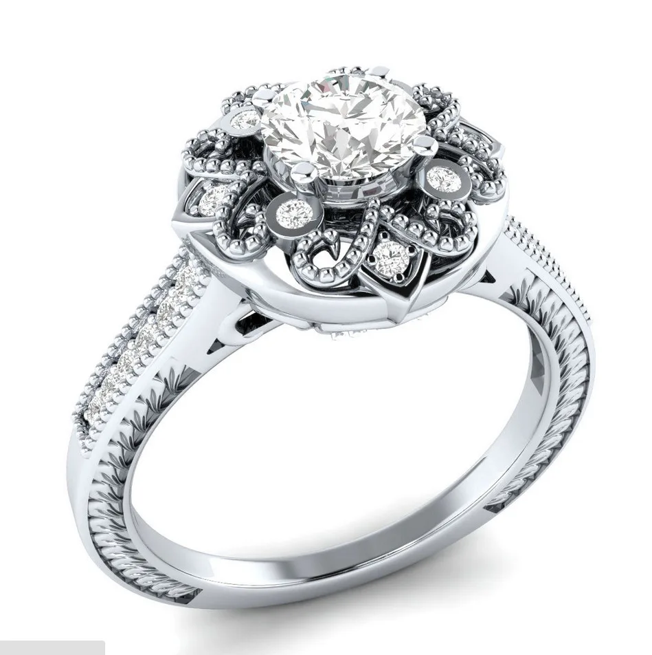 white Bague Ringen, креативный цветок, моделирование, простое серебро 925, ювелирное изделие, женское кольцо с сапфиром, Ziron, помолвка, юбилей, свидания - Цвет камня: white