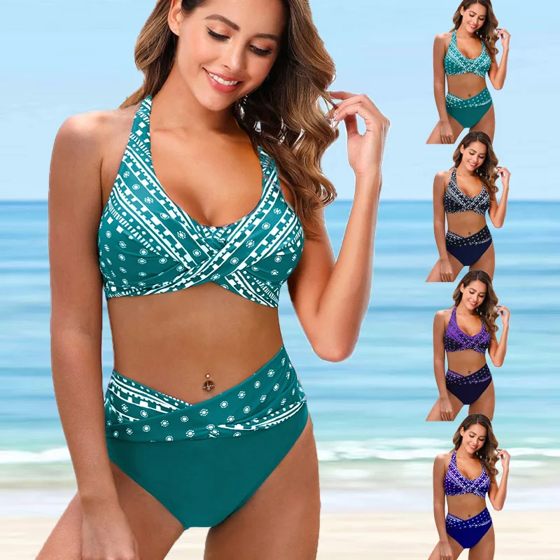 Plus Size Dot Print High-Waist Bikini Set Women Sexy Bandage Bikinis Swimwear 2022 Beach Bathing Suit Swimsuit 5XL