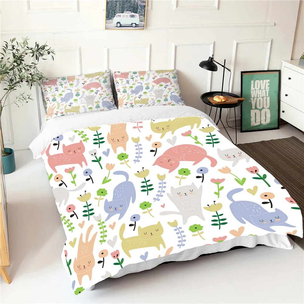 

Children's Bed linen Colourful Cats Pattern Double Bedspread With Pillowcases Soft Warm Quilts And Bedding Sets