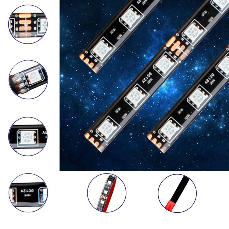 

12Pcs Motorcycle Car Atmosphere Light RF RGB Colorful Light Strip LED Flashing Strip Light Glow Neon with Remote
