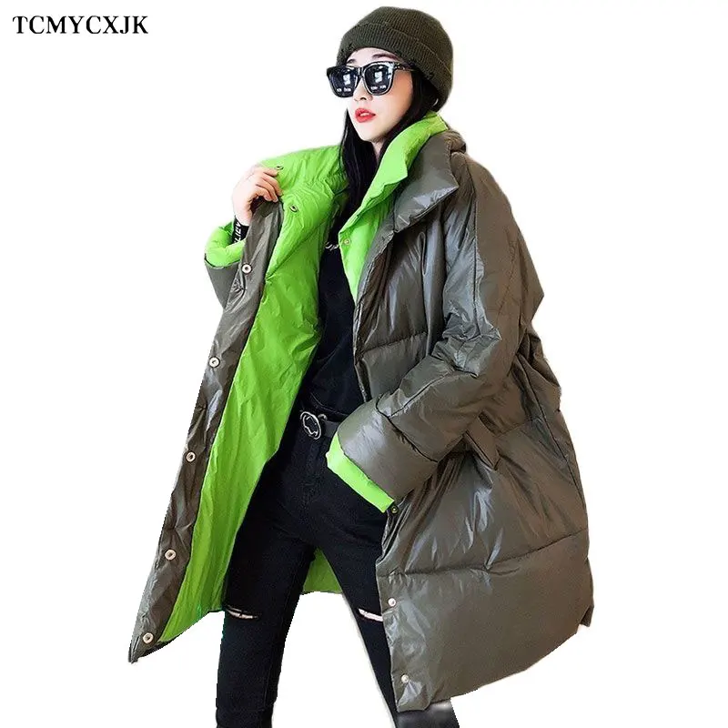 Куртка на утином пуху средней длины в европейском и корейском стиле свободная