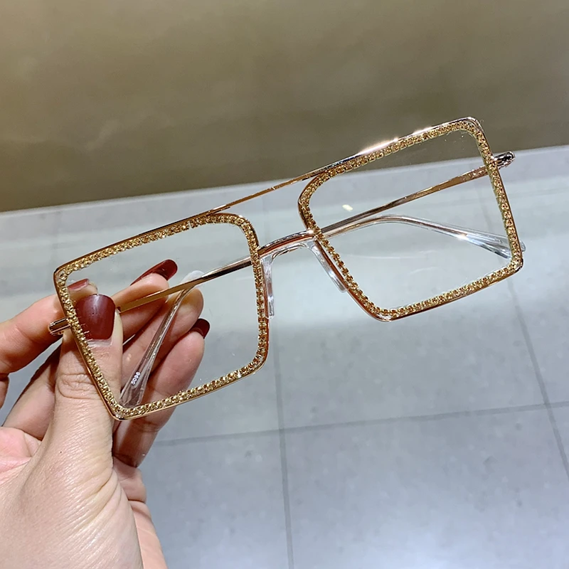 

ZUEEFashion Transparent square sunglasses metal frame Women overize glasses Men Eyeglasses Frame nerd plain glasses clear shades
