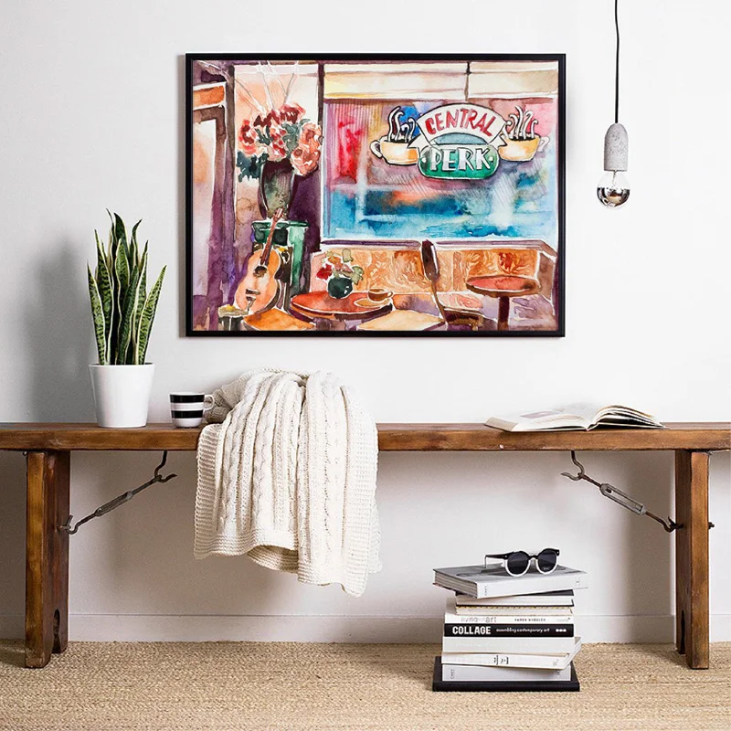 Wall Art с надписью ТВ шоу Friends (Fontain акварель печать плакатов 90S входной двери у