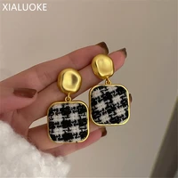 xialuoke geometric heart round square grid flannelette earrings for women vintage personality drop earrings winter jewelry