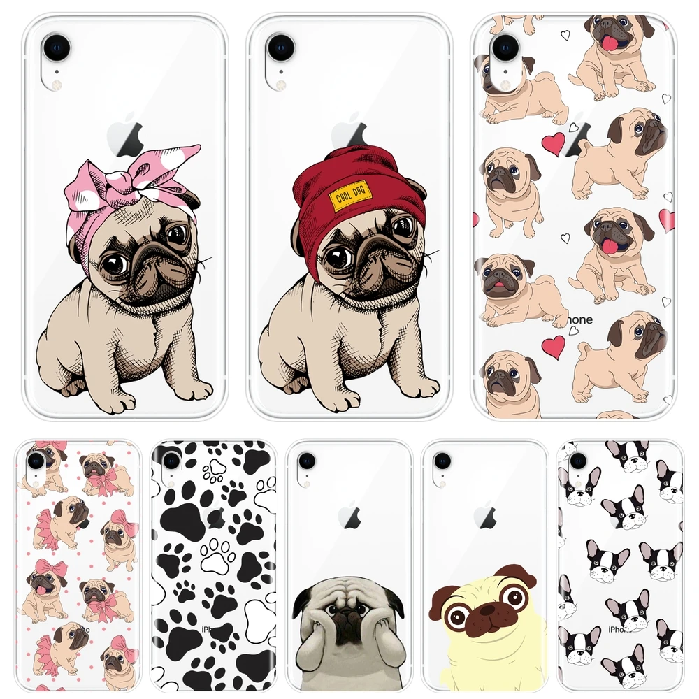 Мини-чехол для iPhone X XR XS MAX 8 7 6S Pug силиконовый мягкий чехол-накладка с французским