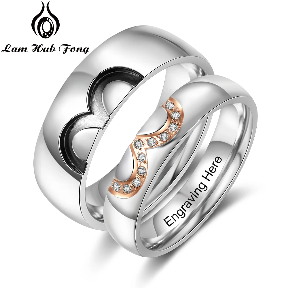 Персонализированные парные кольца из нержавеющей стали с гравировкой фианита