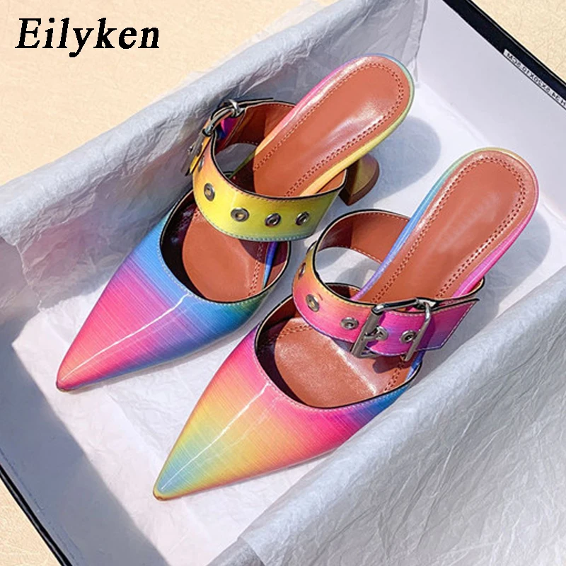 Eilyken/2021 г. Летние пикантные женские туфли лодочки с острым носком без задника