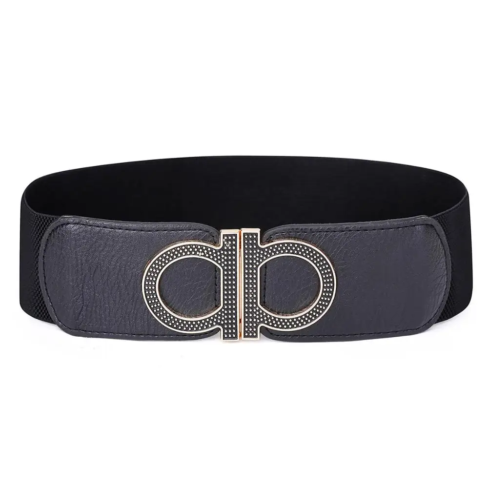 Ремень женский кожаный модный однотонный черный широкий Роскошный пояс с поясом