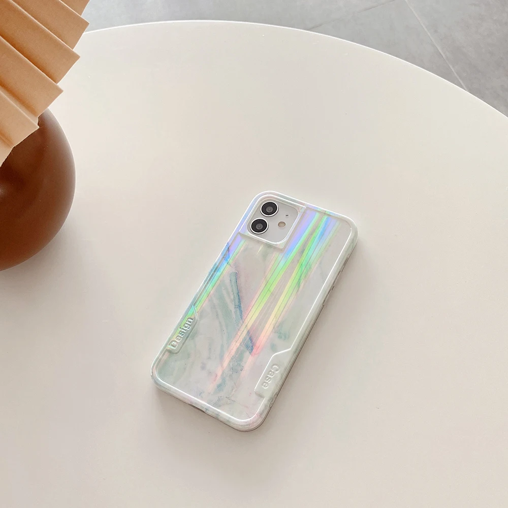 

Luxury Marble Aurora Phone Case For iphone 12 XR 11 Pro max 7 8 plus X XS Max SE 2020 Fashion Laser Light Green Soft Cover cases