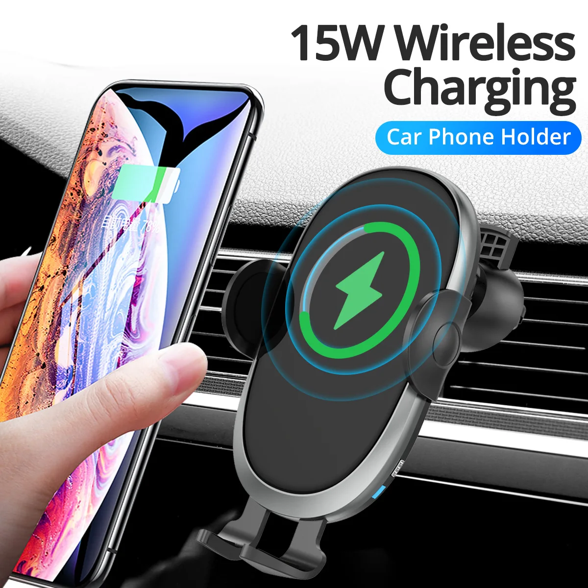 

15W Qi Car Phone Holder Wireless Charger Car Mount Intelligent Infrared for Air Vent Mount Car Wireless Charger for iPhone 12Pro