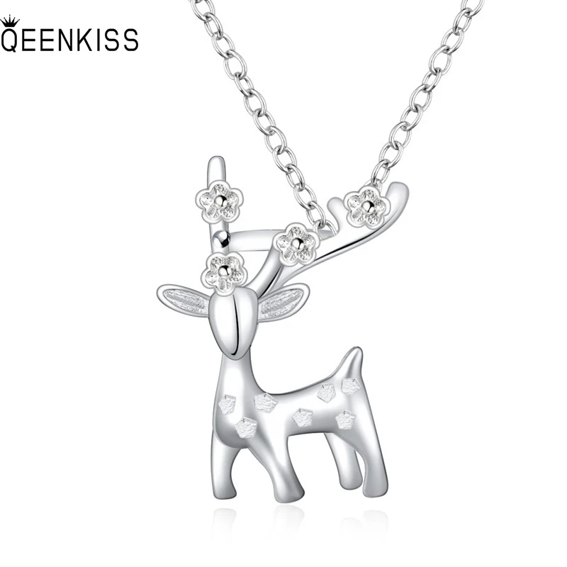 

QUEENKISS NC6151 2022Fine Jewelry Wholesale Fashion Lady Girl Birthday Wedding Gift Deer 925 Sterling Silver Pendant Necklace