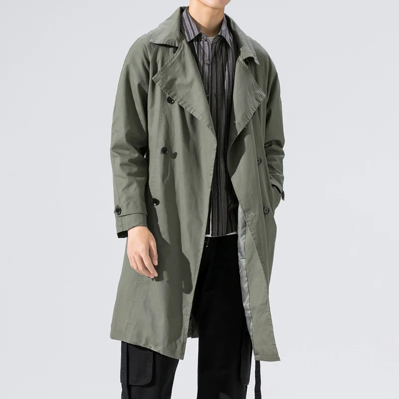 Мужское демисезонное пальто средней длины однотонный тренчкот в японском стиле