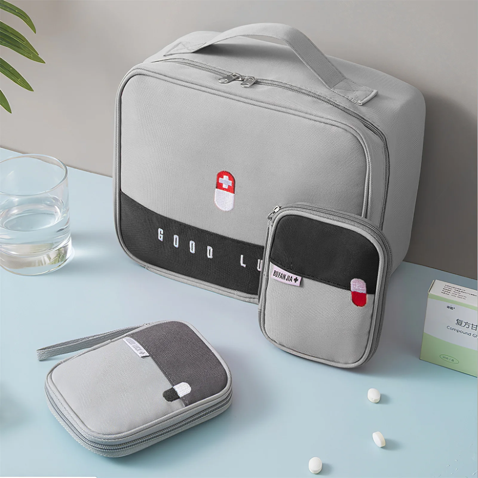 

Thickened Layered Medicine Box Large-Capacity Home Portable Waterproof Fabric Medicine Cabinet Storage Box First Aid Kit 2pcs