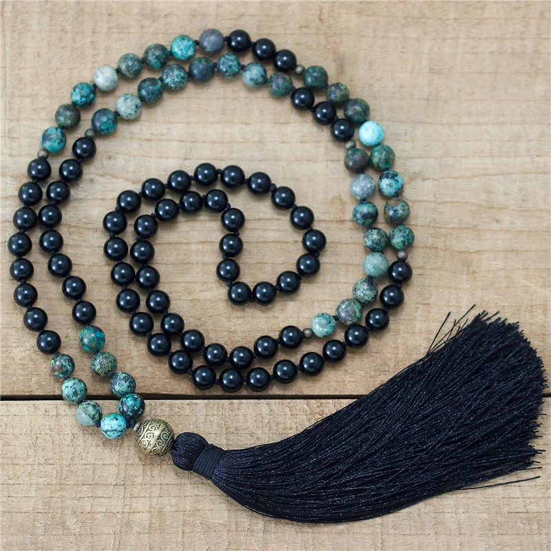 Ручная работа драгоценные камни 108 звеньев бусины кисточка ожерелье богемная