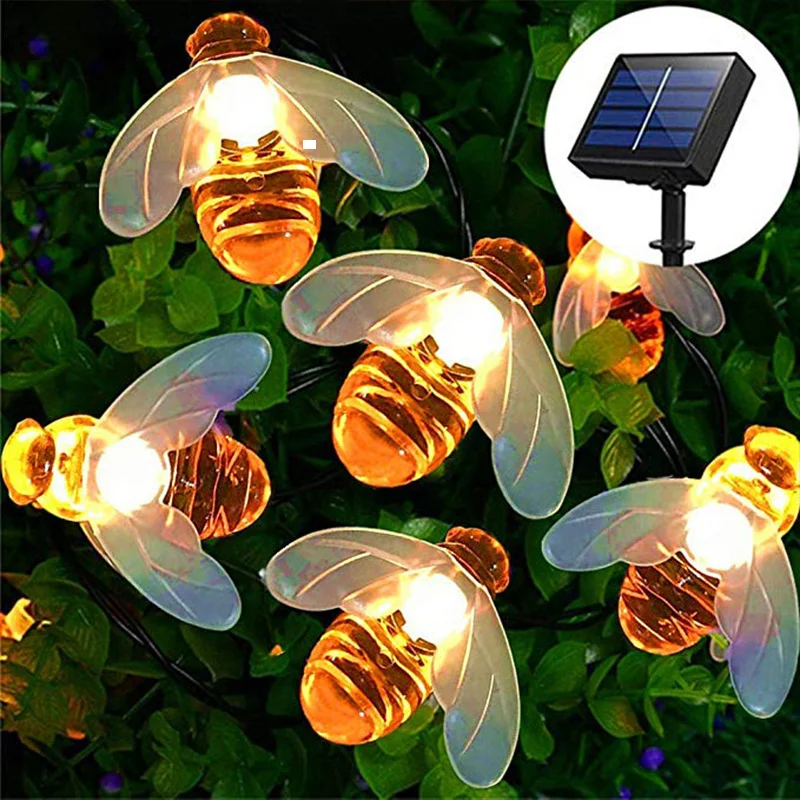 

Solar Powered Cute Honey Bee Led String Fairy Light 20/ 50led Bee Outdoor Garden Fence Patio Christmas Garland Lights Decoration