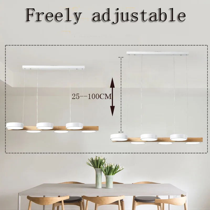 Lámpara colgante para comedor, luz LED minimalista, nórdica, moderna, de madera sólida, ajustable, creativa, personalizada, para dormitorio y sala de estar