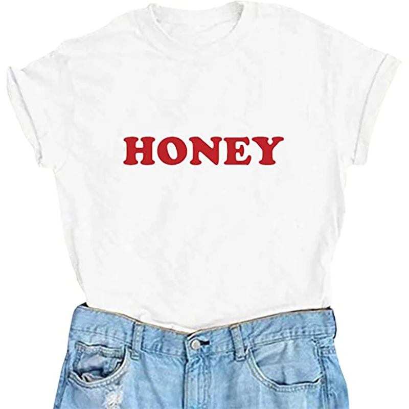 

Женская футболка с коротким рукавом, футболка с принтом меда, летняя футболка, хипстерская футболка, Повседневная простая женская футболка