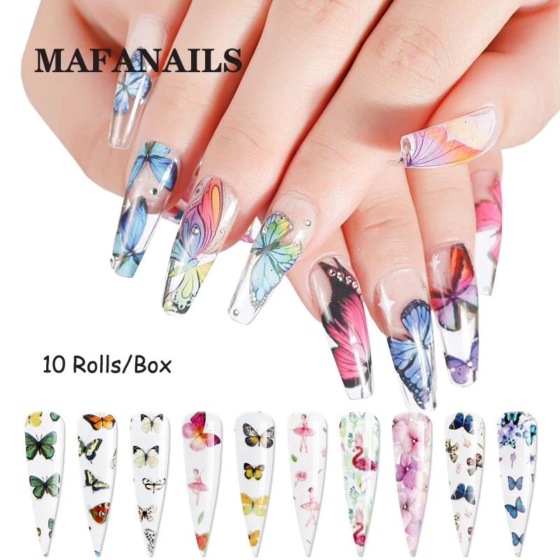 

#NZ07..Butterfly Sliders Nail Foil Stickers. Water Transfer Decals for Nail Stuff Supply Film Nails Accessories Blue 10 Roll/Box