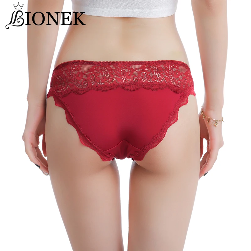 BIONEK Splicing Lace Woman Girls Underpants Bow Delicate Sexy Ladies Mid-Waist Lingerie Solid Color Female Underwear Panties