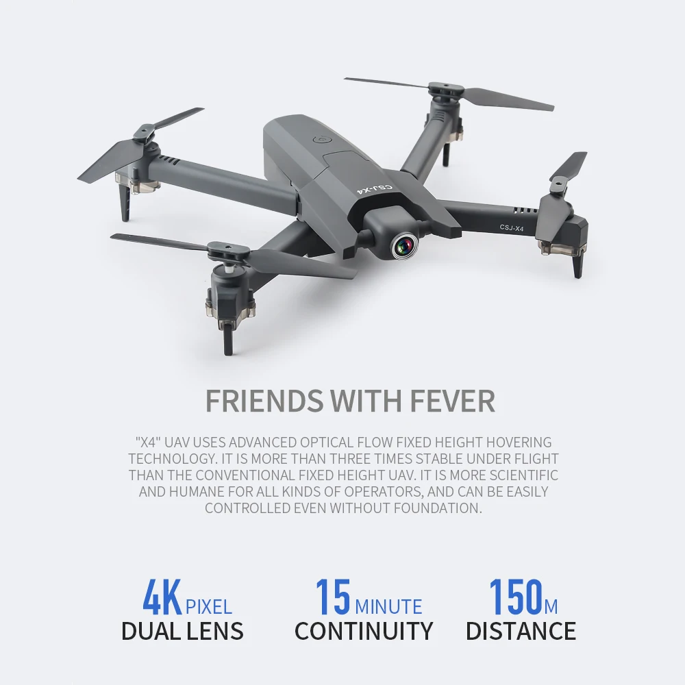 Складная HD Двойная камера RC Дрон 15 минут 4K WiFi FPV широкоугольная Оптическое