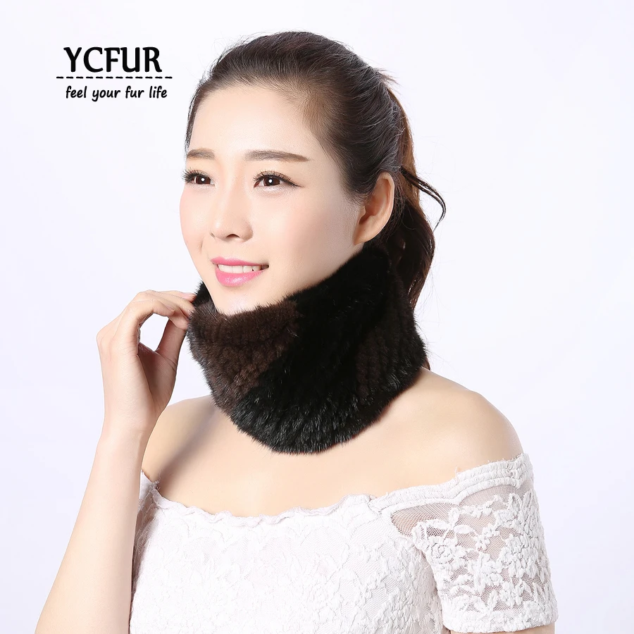 

YCFUR Real Fur Headband Women Hairband Knit Genuine Mink Fur Headbands Girls Elastic Ring Scarf Turban Female