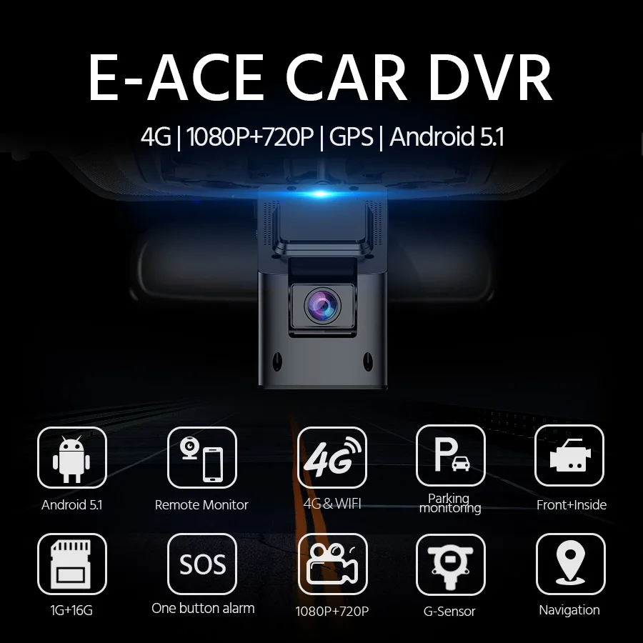 E ACE D12 4G видеорегистратор Android WiFi GPS слежение с двумя объективами Автомобильный FHD