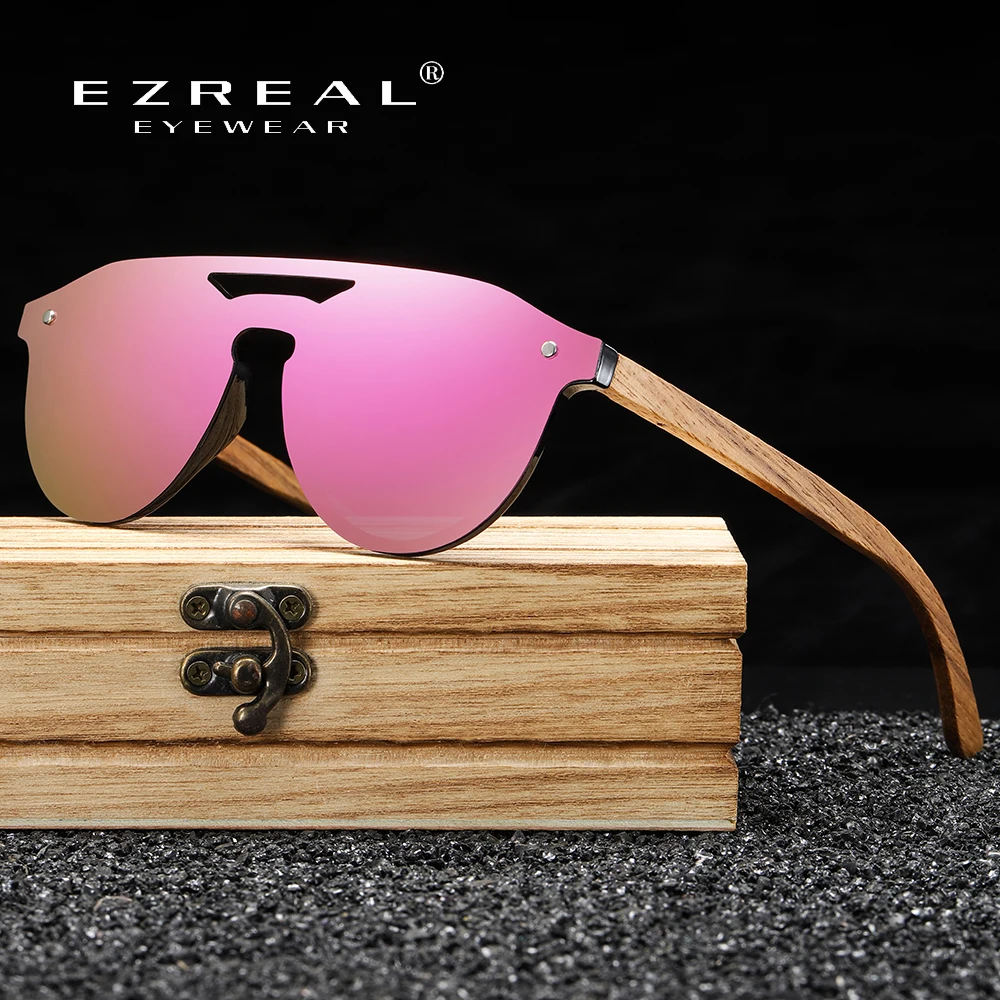 EZREAL Women's Glasses Natural Zebra Wooden Sunglasses Men Polarized Fashion Sun Glasses Original Bamboo Oculos de sol S5030  - buy with discount