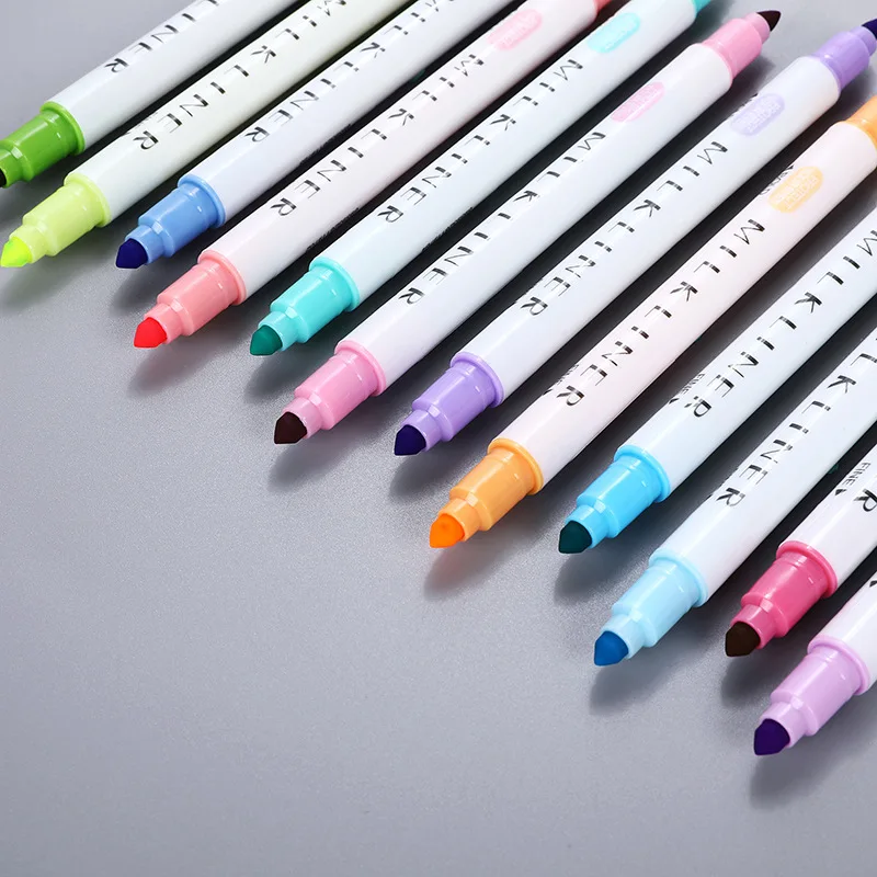 

12 Colors/set Cute Mildliner Same Type Highlighter Dual Double Tip Fluorescent Pen Drawing Marker Pen Stationery school supply