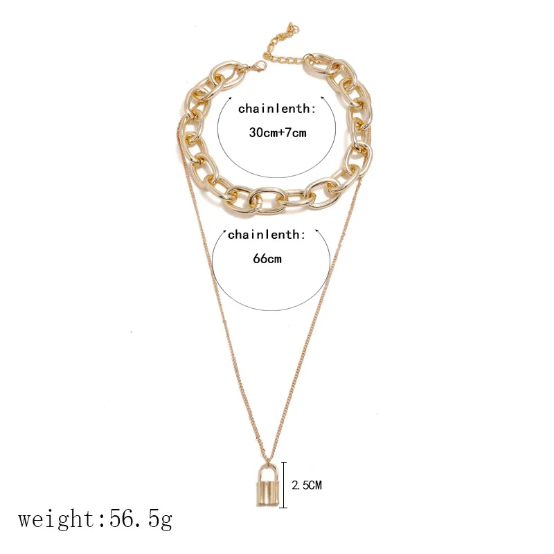 KMVEXO панк Преувеличение колье ожерелье s для женщин большая толстая цепь круглый полый многослойный кулон замок длинное колье, ювелирное изделие