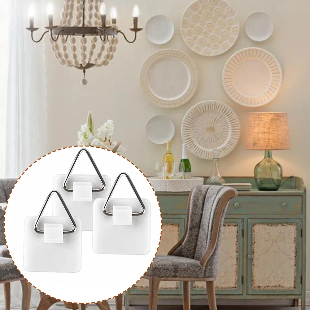 

50PCS Invisible Plate Hanger Wall Adhesive Wire Plate Holders Anti-Rust Vertical Plate Holders Art Supplies Small Home Decor