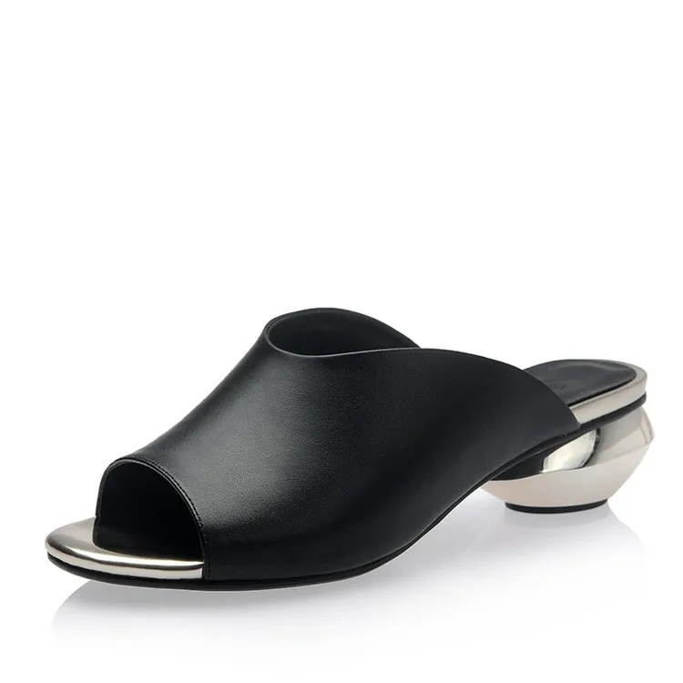 

2021 summer cowhide slippers with special-shaped heels women's shoes fish mouth large size 40-42 cool drag Chengdu